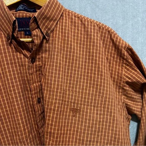 Lucchese 1883 Men’s Button Down Shirt Large Burnt Orange Long Sleeve - Picture 6 of 9